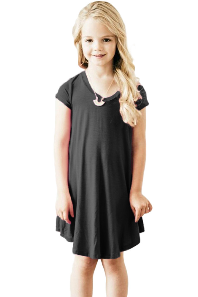 Black Cap Sleeve Tunic Dress for Little Girls