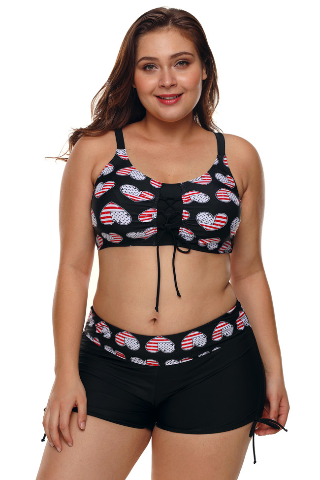 Heart American Flag Plus Size Two Piece Swimsuit