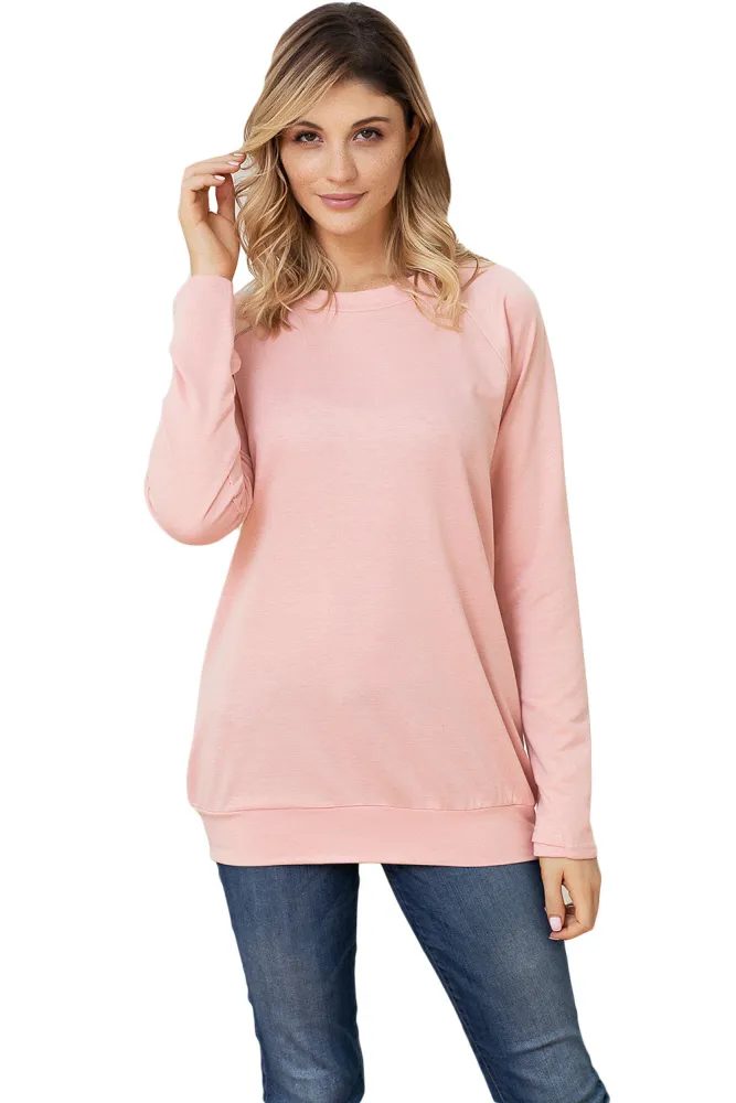 Gold Zip Detail Pink Pullover Sweatshirt