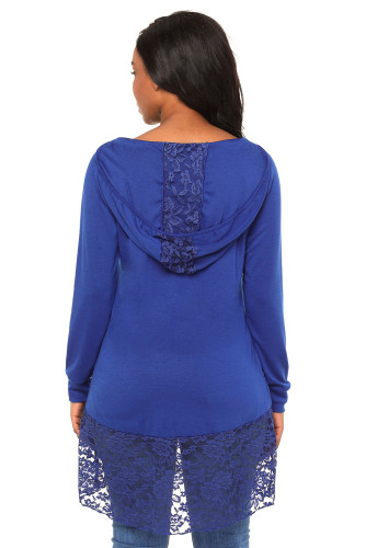 Blue Lace Trim Oversize Hoodie