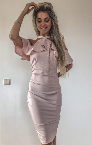 Nude Frill Cold Shoulder Midi Dress
