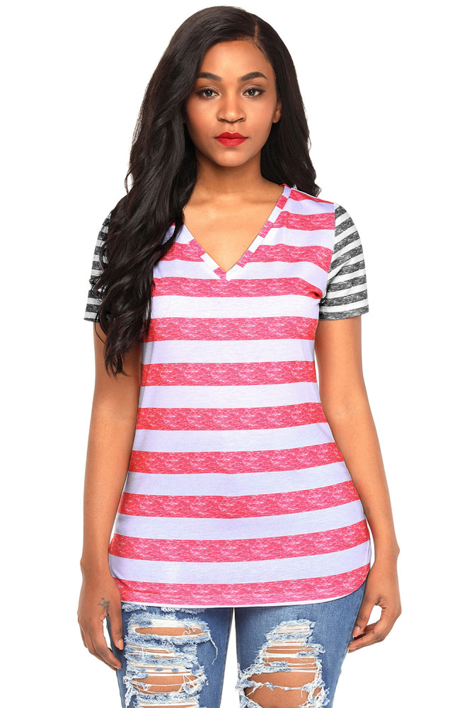 Pink Gray Striped Tee for Women