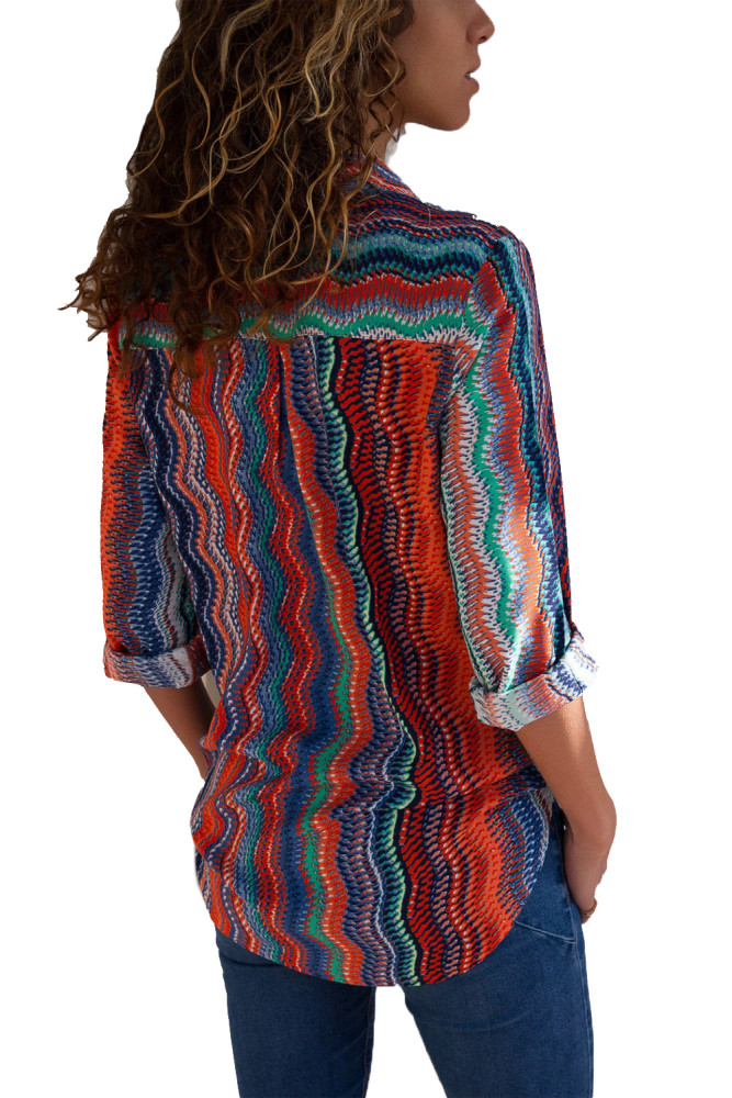 Eye-catching Zigzag Long Sleeve Button Down Shirt