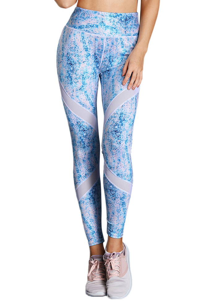 Blue Scrawl Print Women High Waist Sport Leggings