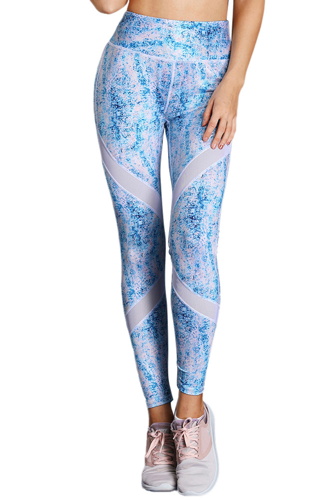 Blue Scrawl Print Women High Waist Sport Leggings