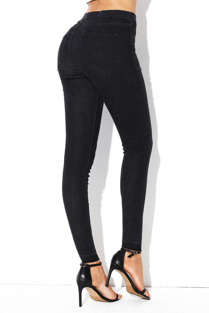 Black Elastic Waist Jeans Stretch Pants for Women