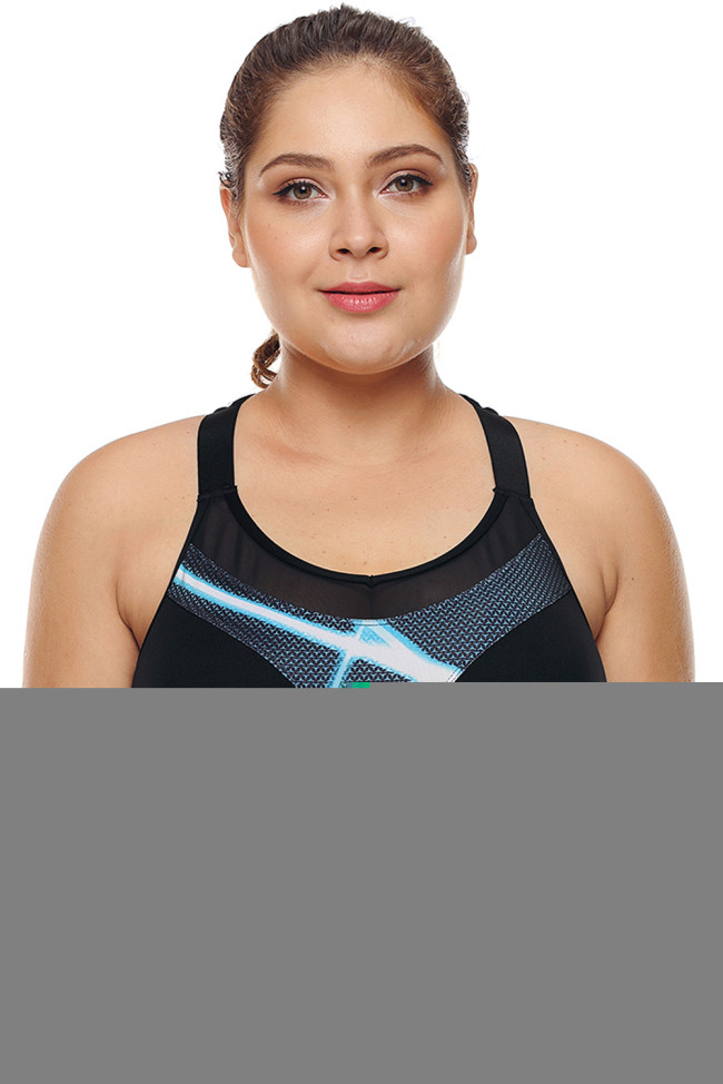 Black Mesh and Print Patchwork Yoga Bra