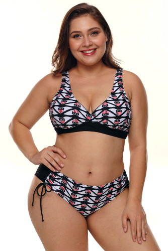Designful Flag Print Plus Size Bikini Swimsuit