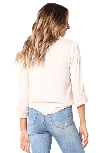 Apricot Crushed Linen Button-Down Casual Shirt