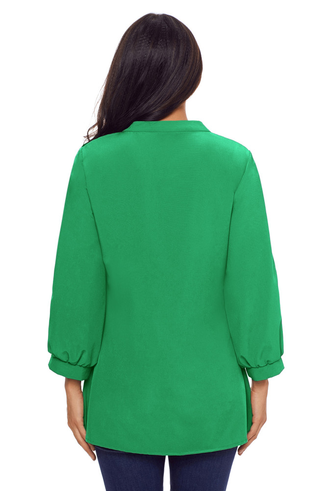 Green Lace and Pleated Detail Button up Blouse