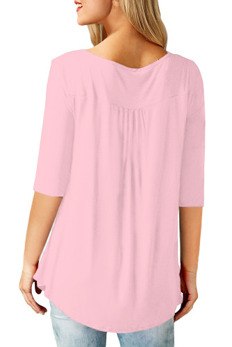 Pink 3/4 Sleeve Button Detail Pleated Tunic