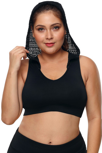Black Lace Hooded Racerback Sports Bra