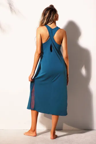Blue Mesh Side Long Cover-up