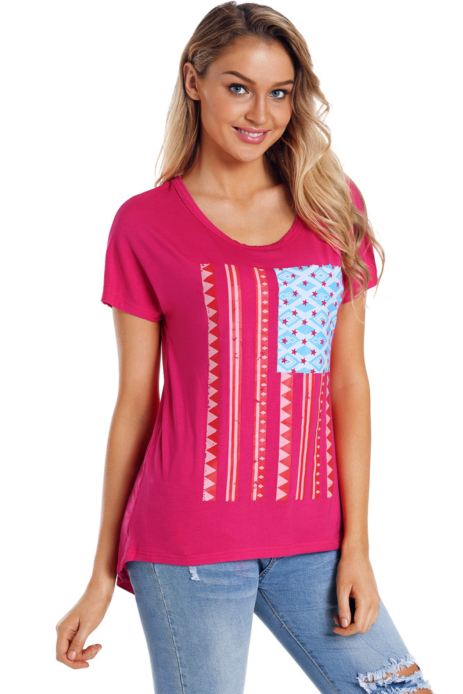 Rosy Red American Flag Graphic Short Sleeve Tee