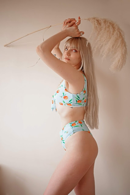Light Blue Floral Print Tie Front High Waist Bikini