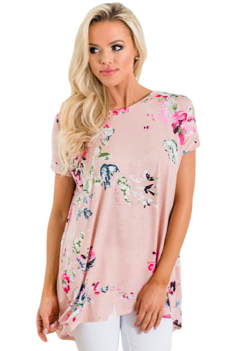 Pink Floral Print Criss Cross Back Top
