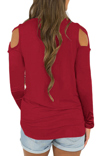 Burgundy Crisscross Cold Shoulder Long Sleeve Shirt