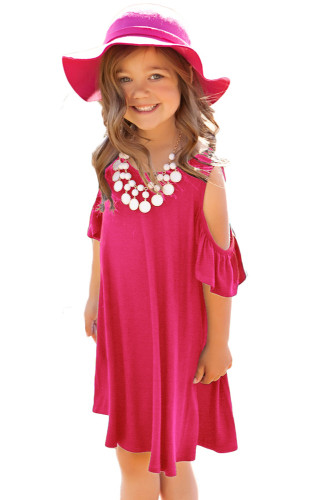 Rosy Ruffle Cold Shoulder Dress for Little Girls