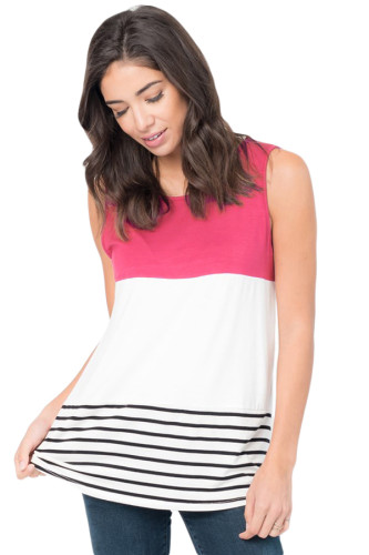 Rosy Paneled Striped Racerback Tank Top