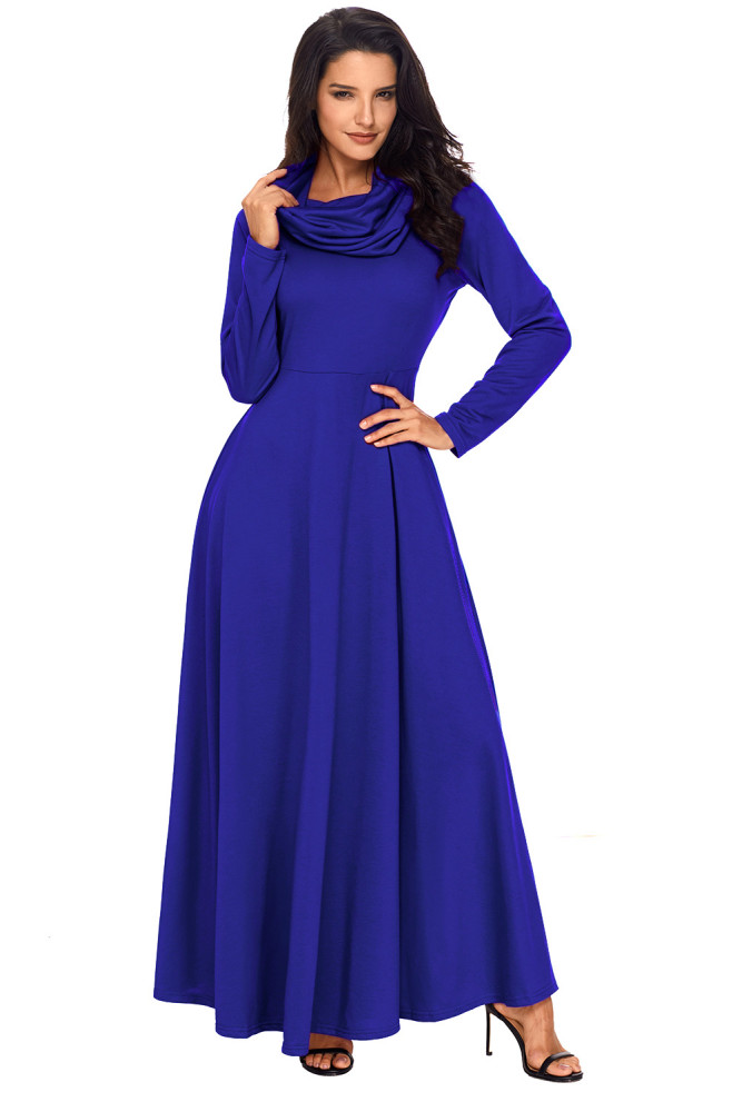 Royal Blue Cow Neck Long Sleeve Maxi Dress