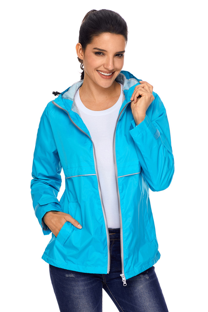 Turquoise Women Zipper Lapel Suit Blazer with Foldable Sleeve