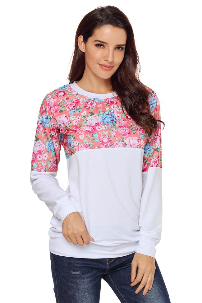 Floral Patchwork White Long Sleeve Sweatshirt