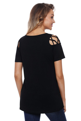 Black Strappy Cold Shoulder Top