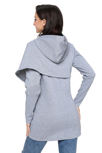 Grey Tulip Wrap Cape Style Long Sleeve Hoodie