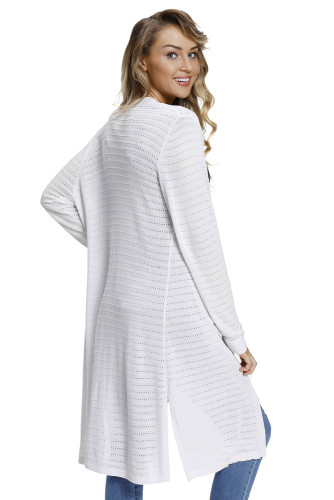 White Lightweight Knit Long Open Cardigan