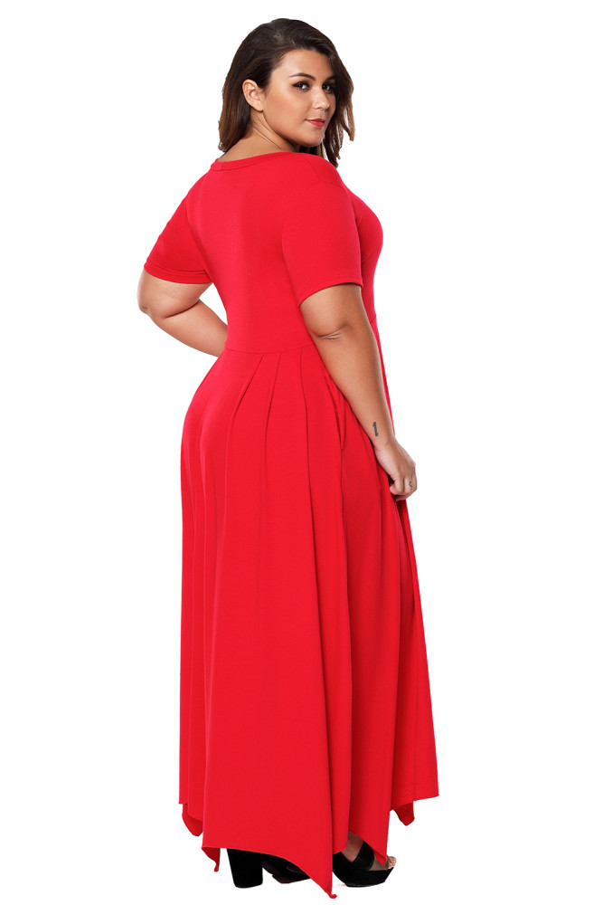 Red Plus Size Jersey Handkerchief Hem Dress
