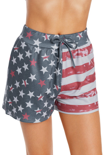 American Flag Print Print Charcoal Casual Shorts