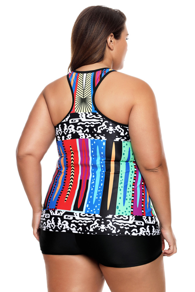 Stylish Multiple Print Tankini and Shorts