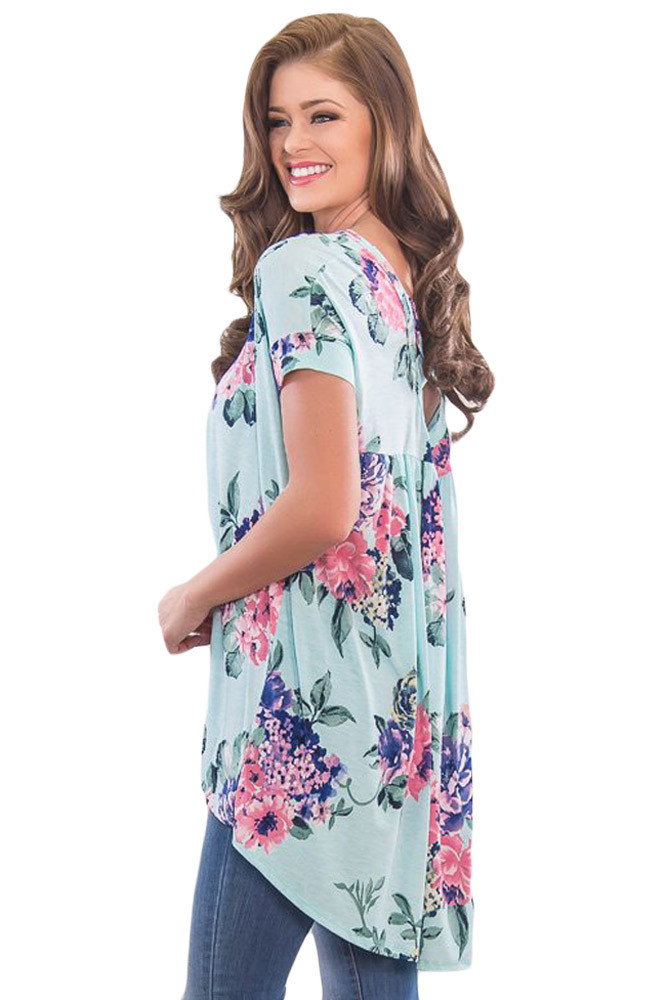 Mint Floral Print Criss Cross Back Top
