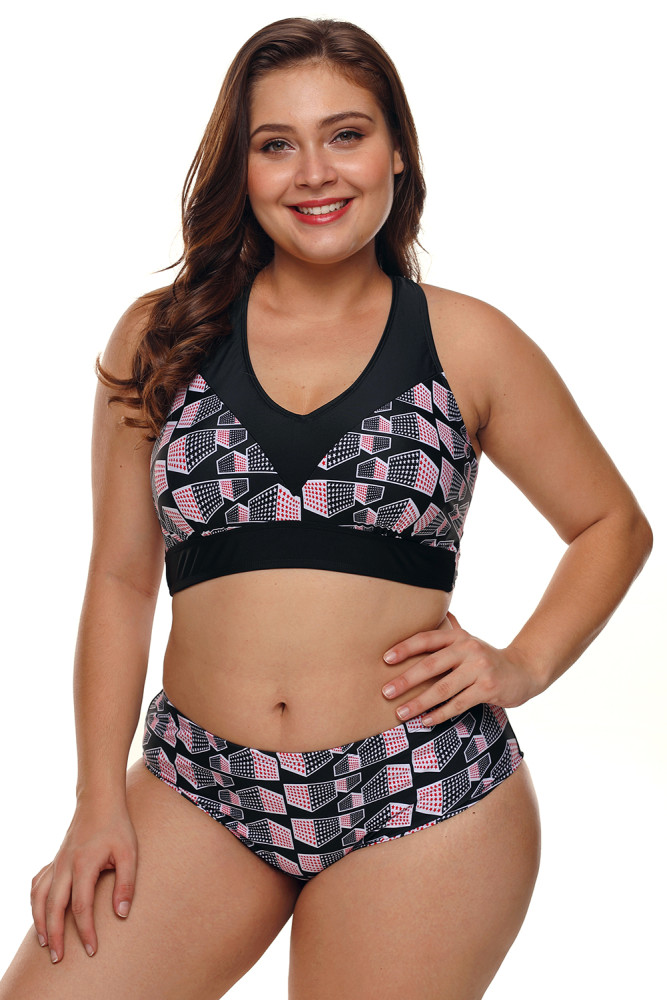 Plus Size Geometry Cross Back Bikini Swimsuit