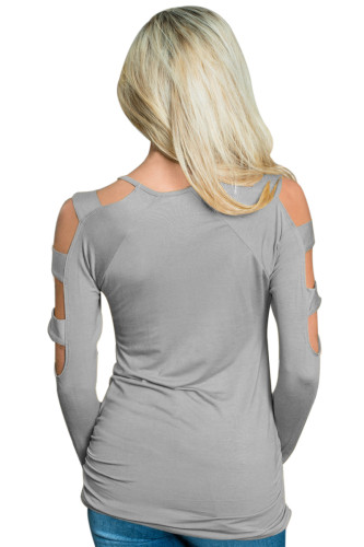 Gray Cut out Open Shoulder Ruched Side Blouse