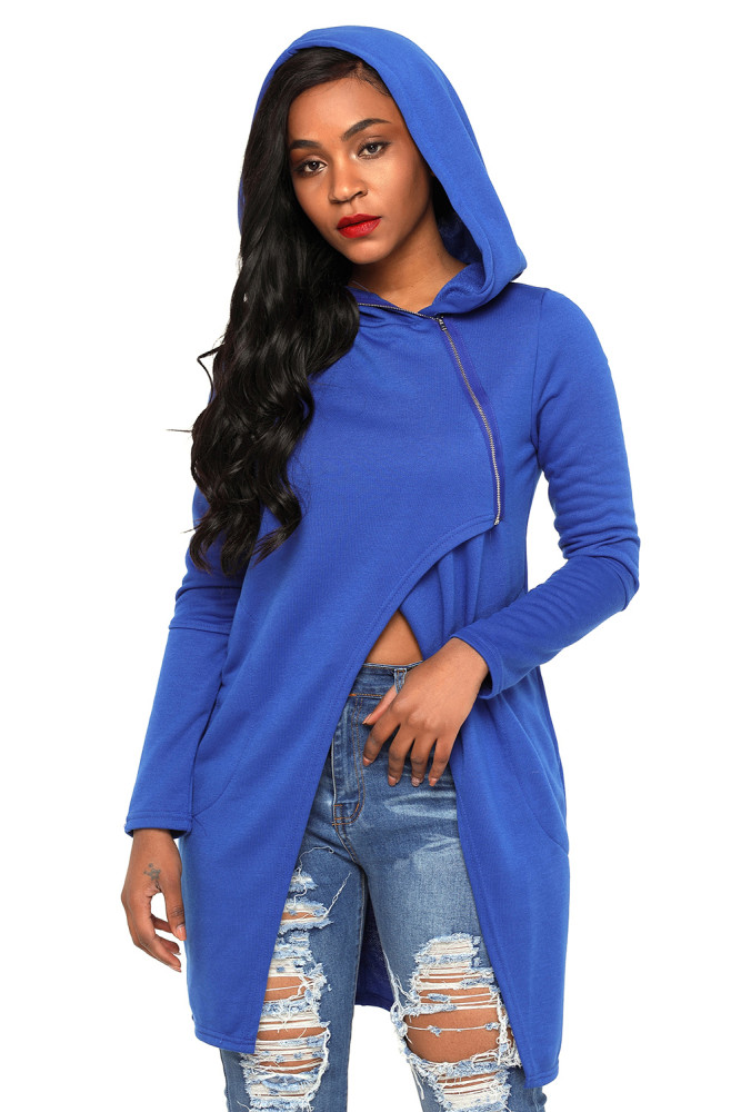 Royal Blue Split Front Zipped Hoodie