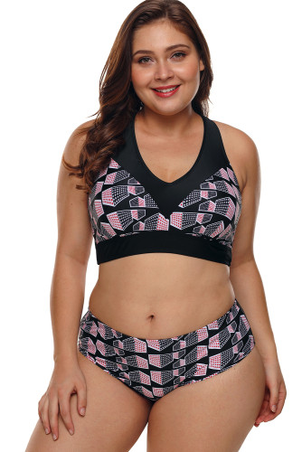 Plus Size Geometry Cross Back Bikini Swimsuit