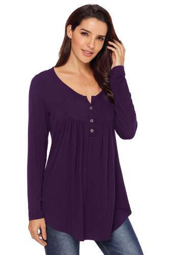 Purple Long Sleeve Button up Pleated Tunic