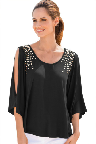 Black Sexy Split Sleeves Sequined Top