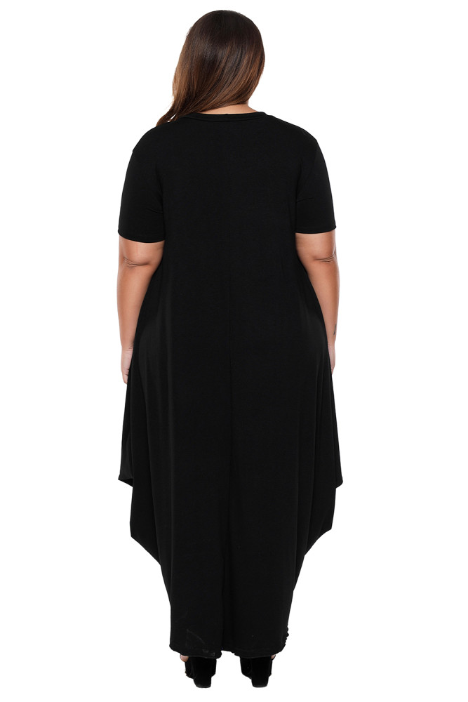 Black Plus Size Hi-Lo Slit Jersey Knit Maxi Dress