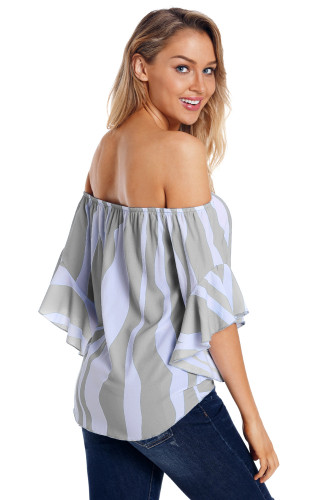 Off The Shoulder Vertical Stripes Blouse in Grey