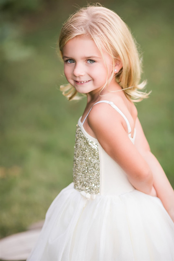 White Sequin Bodice Tulle Hi-low Dress