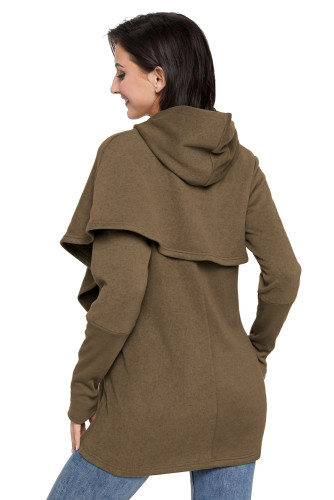 Taupe Tulip Wrap Cape Style Long Sleeve Hoodie