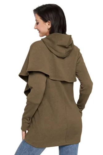 Taupe Tulip Wrap Cape Style Long Sleeve Hoodie