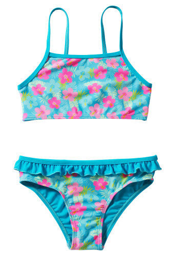 Blue Floral Strappy Little Girls’ Tankini Set