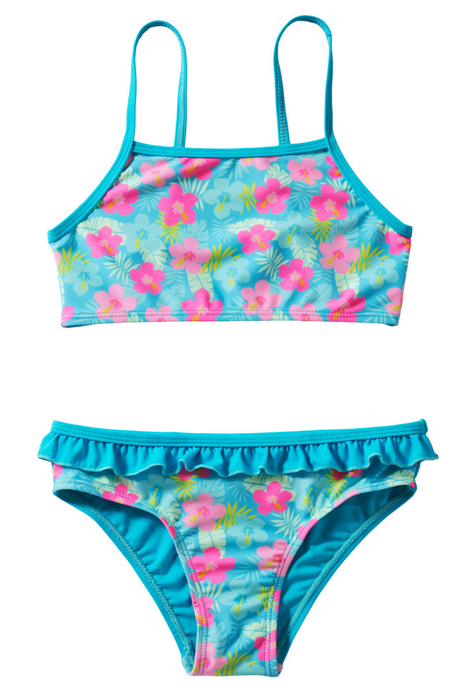 Blue Floral Strappy Little Girls’ Tankini Set
