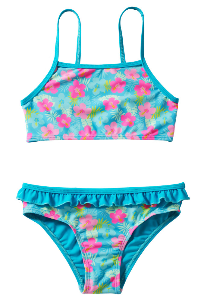 Blue Floral Strappy Little Girls’ Tankini Set
