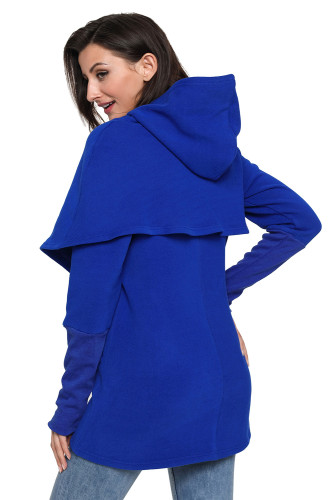 Royal Blue Tulip Wrap Cape Style Long Sleeve Hoodie