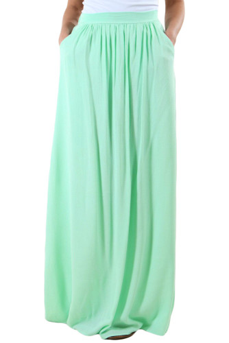 Mint Elastic Waist Pleated Gauze Maxi Skirt with Lining