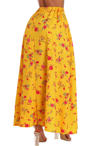 Yellow Floral Thigh Slit Maxi Skirt